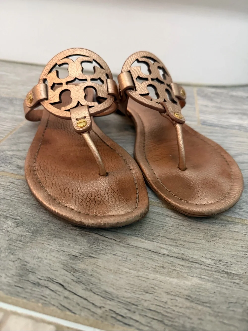 Tory Burch Metallic Rose Gold Miller Thong Sandals